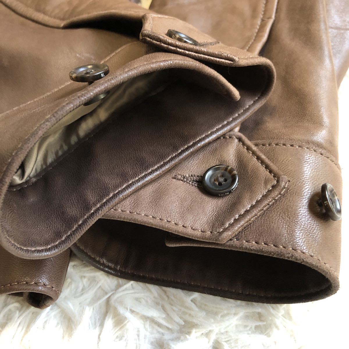 大きい Polo Ralph Lauren レザージャケット スイングトップ 茶 XL ...