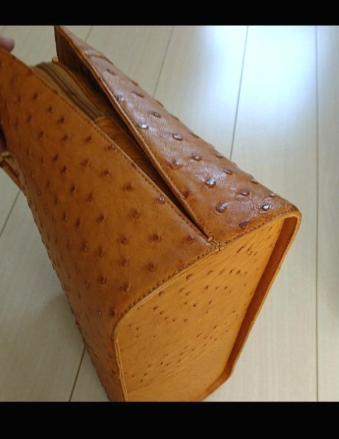 オーストリッチ ハンドバッグ ブラウン ヴィンテージ  持ち手バンブー 柔らかい 軽い 収納抜群 トートバッグ  人気のバッグ