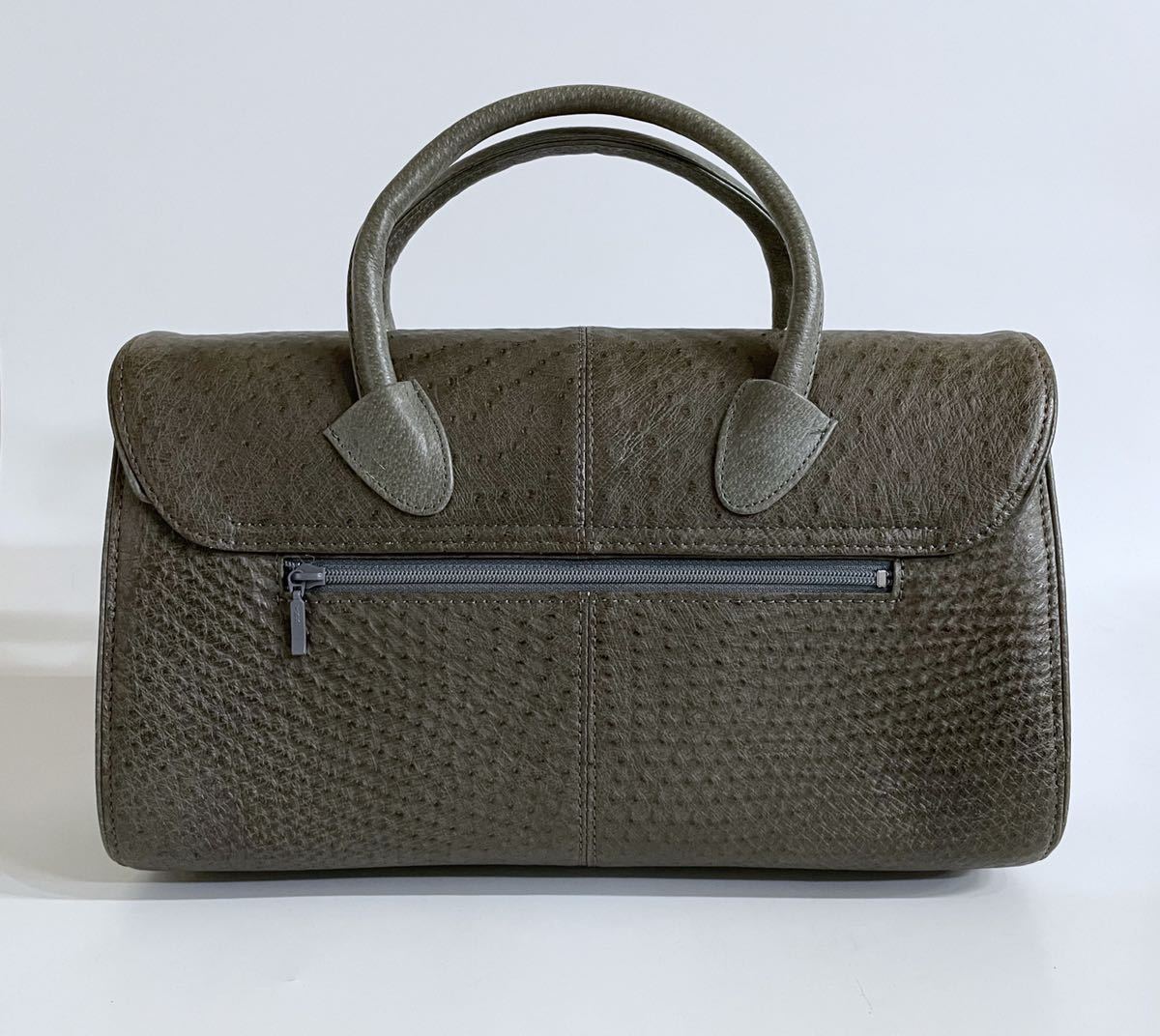 KBN-168【美品】本革 オーストリッチ 2way ハンドバッグ ショルダーバッグ グリーン 上質(zhì)仕上げ