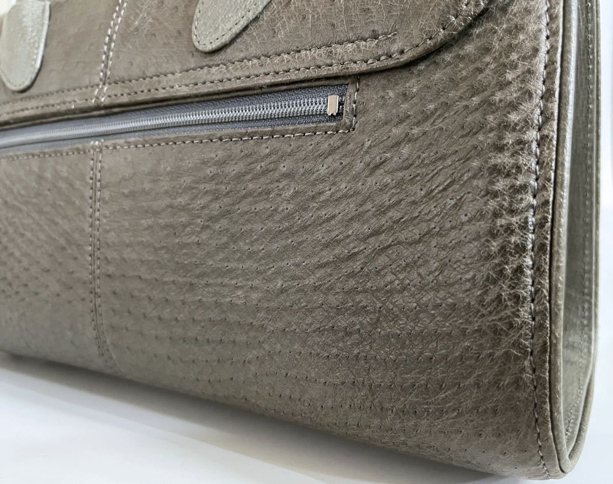 KBN-168【美品】本革 オーストリッチ 2way ハンドバッグ ショルダーバッグ グリーン 上質(zhì)仕上げ