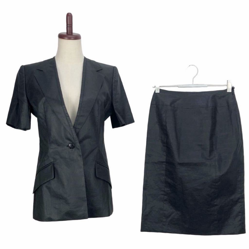 美品　Vintage GIVENCHY ジバンシイ　レディース　グレー　リネン　半袖　スカートスーツ セットアップ　上下　38表記_画像1
