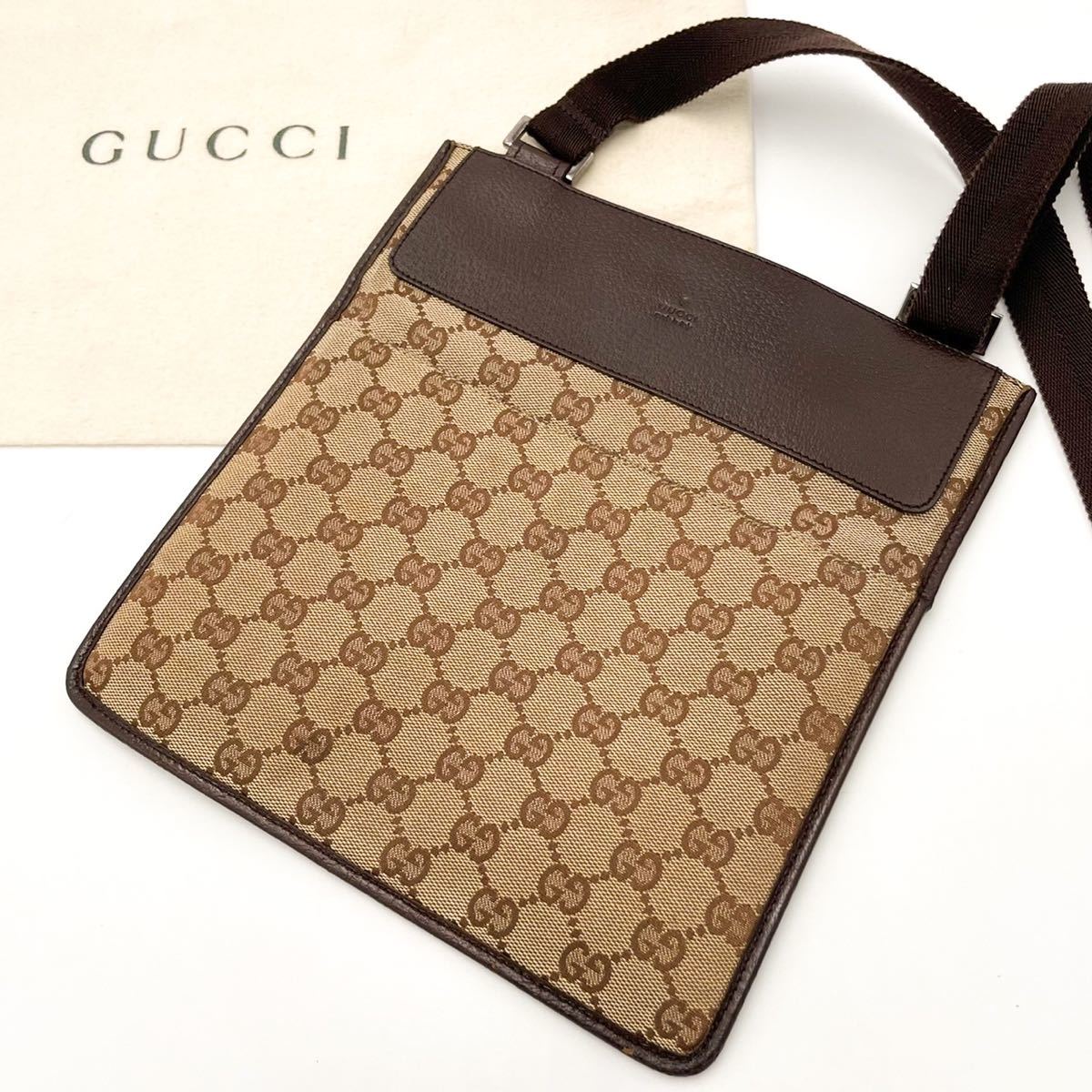 1円○GUCCI グッチ メンズ ショルダーバッグ レザー×GGキャンバス