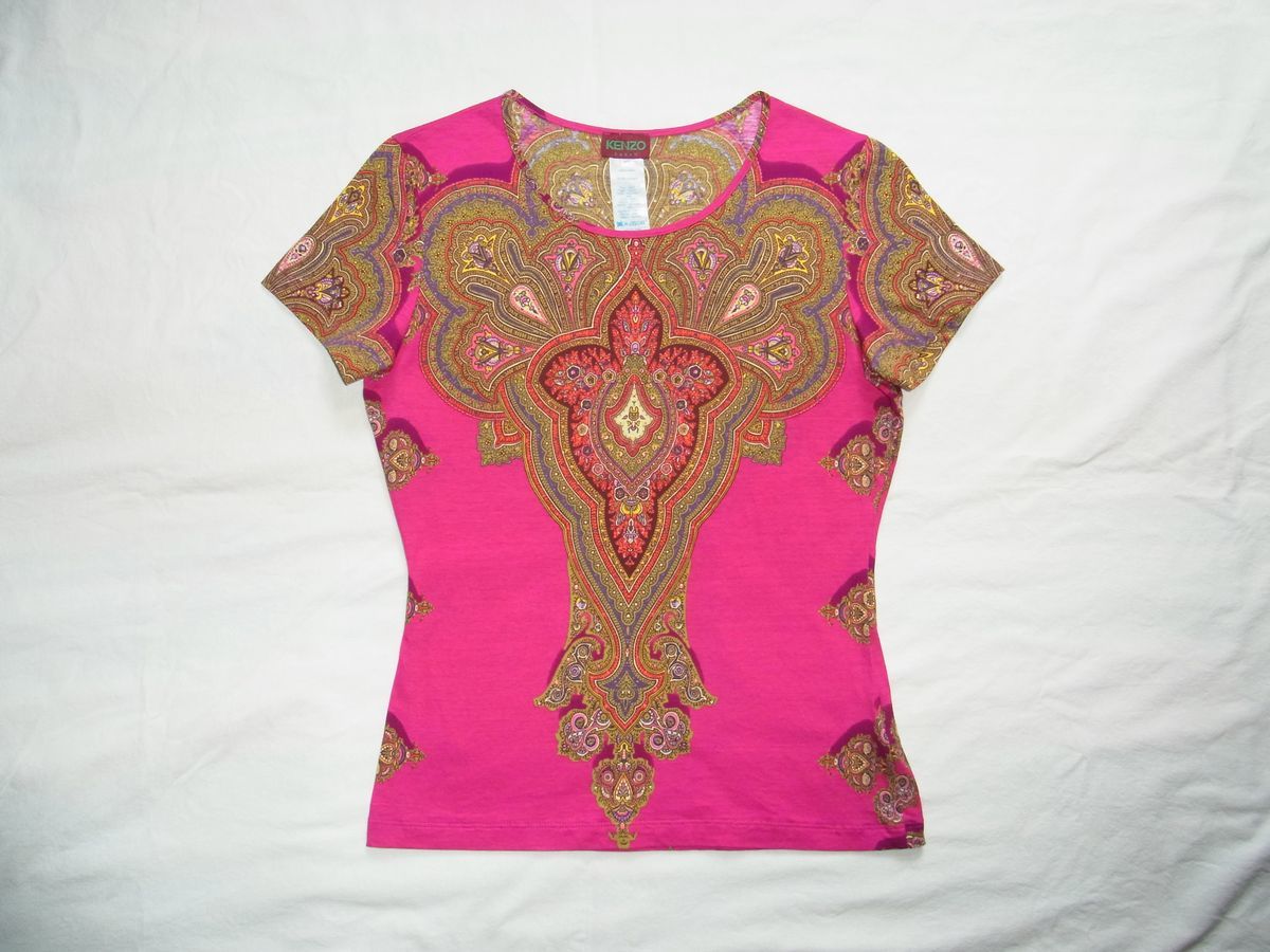 フランス製 KENZO PARIS ケンゾー エスニック柄 Tシャツ size40 ピンク ファッション通販店舗 KENZO フランス製 エスニックパターン トップス 38 Tシャツ/カットソー(七分/長袖)