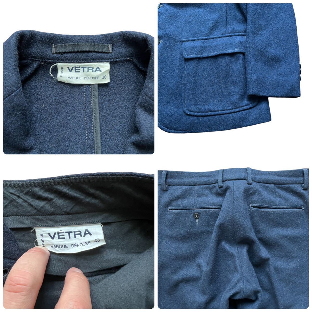 セットアップ【VETRA】ウールジャケット　ウールパンツ　段返し3ボタン　Mサイズ ネイビー　ライトメルトン_画像10