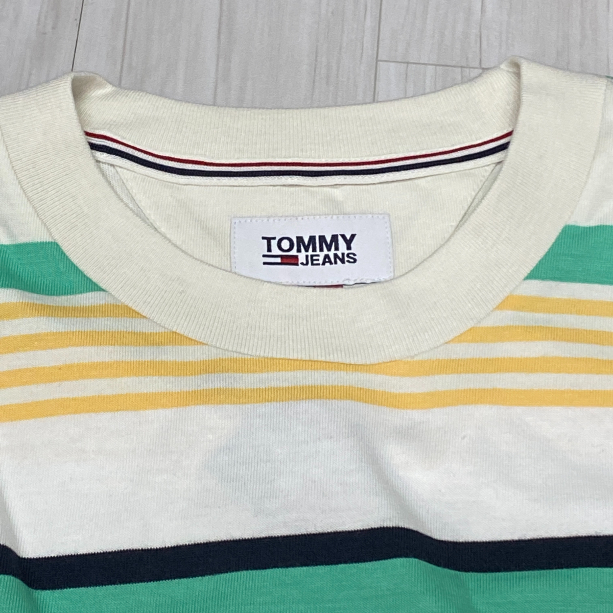 TOMMY HILFIGER USA正規品 【XL】 TommyJeans トミージーンズ TJ オーバーサイズ 90s ストライプ 長袖Tシャツ バッジロゴ (R4F-20) 綿100％_画像3