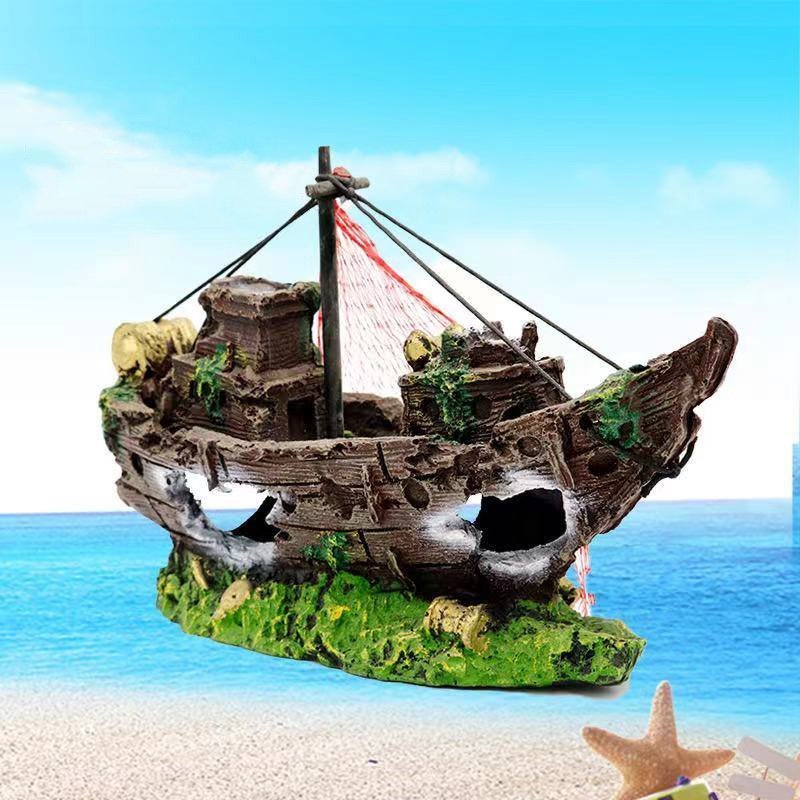 CJM896★水槽 海賊船 廃墟 オブジェ 魚　隠れ家 置物 飾り　アクアリウム 模型_画像1