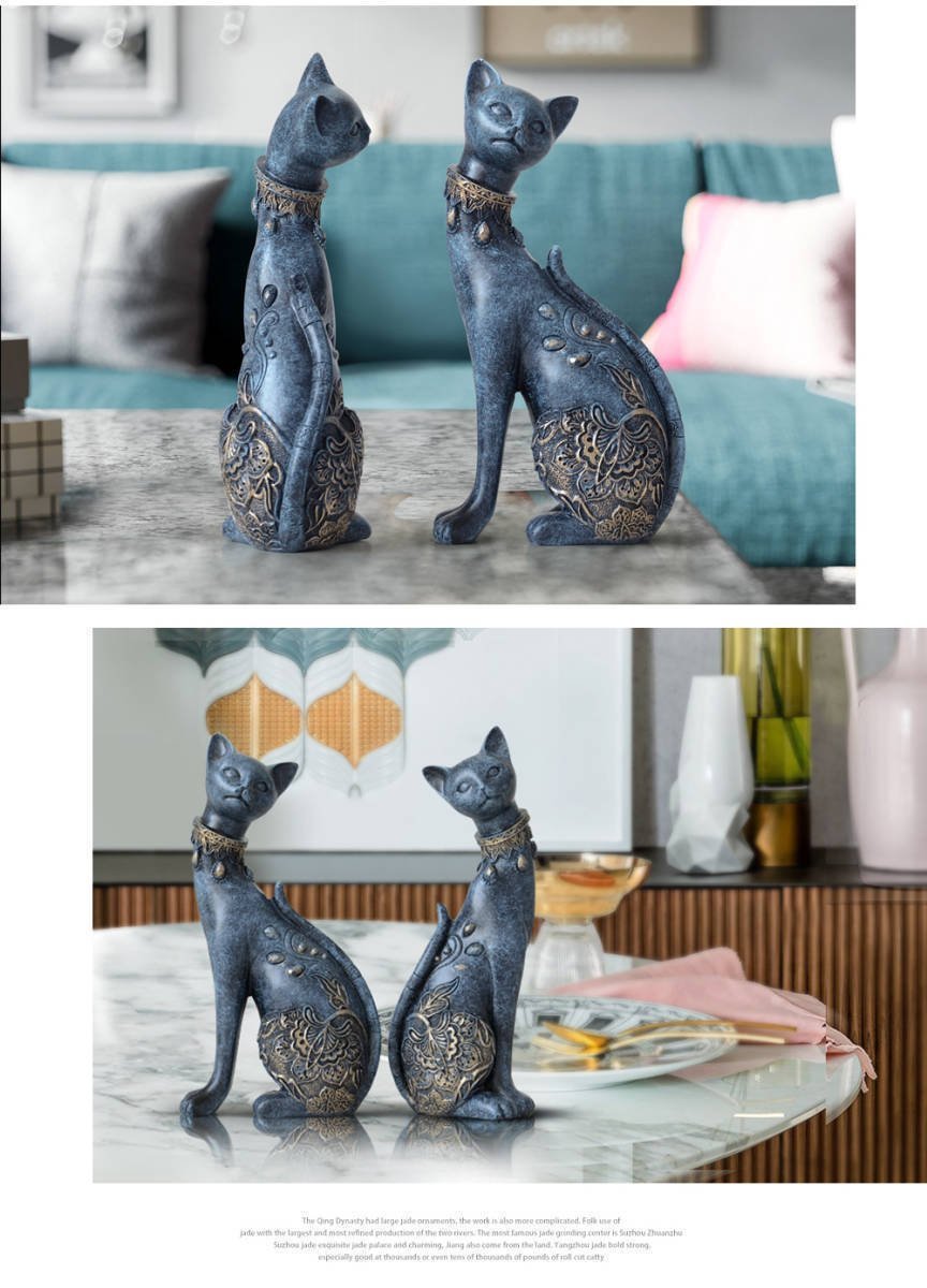LHW1405★かわいい猫♪ エジプト置物２体セット インテリア オブジェ オーナメント ヨーロッパ エジプト 彫刻 ギフト _画像1