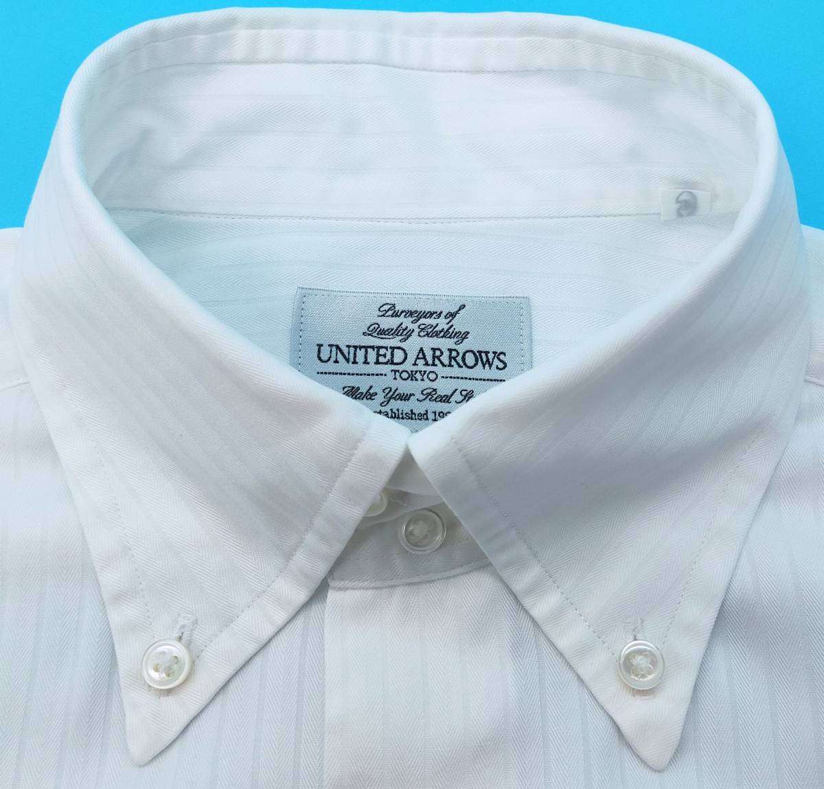 ★［美品］ ユナイテッドアローズ S 36-84 スリムフィット ヘリンボーン ワイシャツ UNITED ARROWS 白の画像3