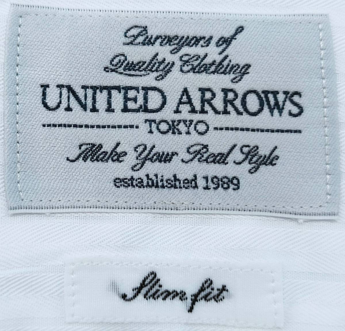 ★［美品］ ユナイテッドアローズ S 36-84 スリムフィット ヘリンボーン ワイシャツ UNITED ARROWS 白の画像5