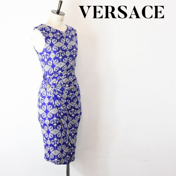 今年人気のブランド品や SS A2202 高級ライン VERSACE COLLECTION ヴェルサーチ 総柄 メデューサ 金具 タック ロング ワンピース ドレス ブルー 38size Mサイズ 今年人気のブランド品や SS A2202 高級ライン VERSACE COLLECTION ヴェルサーチ 総柄 メデューサ 金具 タック ロング ワンピース ドレス ブルー 38size Mサイズ
