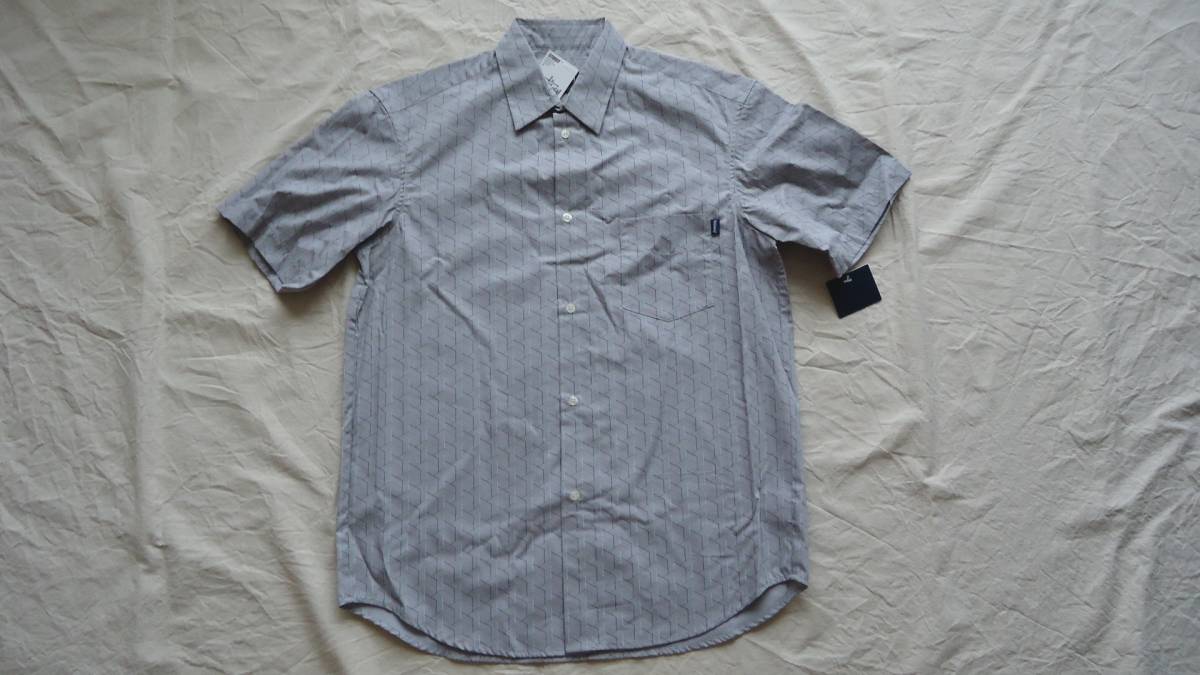 Stussy S/SL Woven Print Shirt グレー L 50%off 半額 ステューシー 半袖シャツ 幾何学 NY LA LONDON TOKYO PARIS レターパックライト