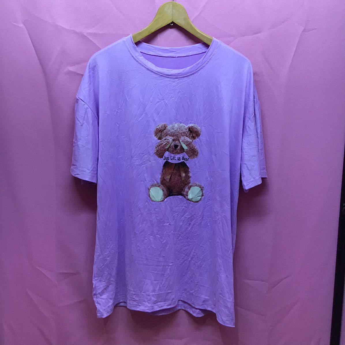 OT15 台湾古着　古着 ☆　台湾直輸入 クマ柄　ビッグTシャツ　半袖　半袖Tシャツ　紫　パープル　紫Tシャツ　クマ柄Tシャツ_画像1