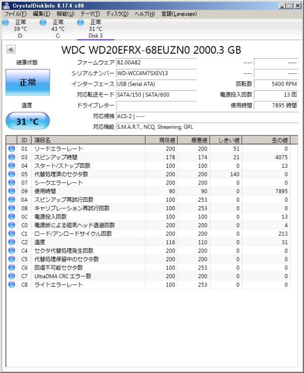 稼働時間7900時間 I-O DATA カートリッジハードディスク RHD-2.0R WD RED WD20EFRX　　　　　　③_画像2