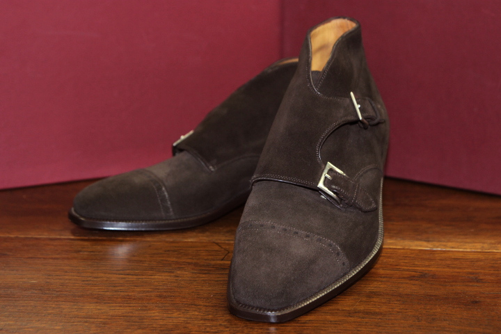  unused Enzo Bonafe (entsobonafe) HIDROVELOUR double monk strap suede boots / 6 1/2 / MOKKA / gentleman shoes / leather shoes 