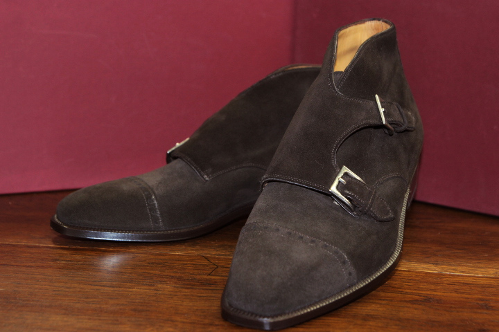  unused Enzo Bonafe (entsobonafe) HIDROVELOUR double monk strap suede boots / 6 1/2 / MOKKA / gentleman shoes / leather shoes 
