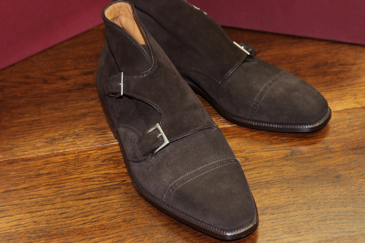  unused Enzo Bonafe (entsobonafe) HIDROVELOUR double monk strap suede boots / 6 1/2 / MOKKA / gentleman shoes / leather shoes 