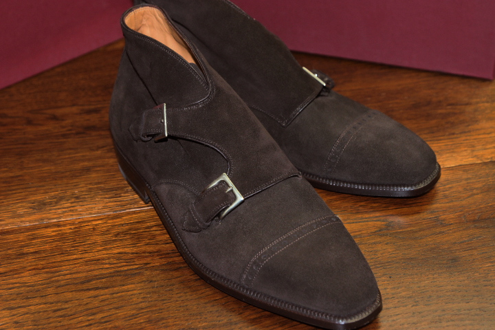  unused Enzo Bonafe (entsobonafe) HIDROVELOUR double monk strap suede boots / 6 1/2 / MOKKA / gentleman shoes / leather shoes 