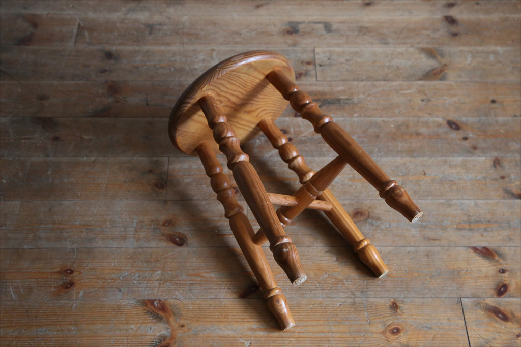 英国アンティーク 木製スツールc/丸イス椅子/チェア/花台/飾り棚 