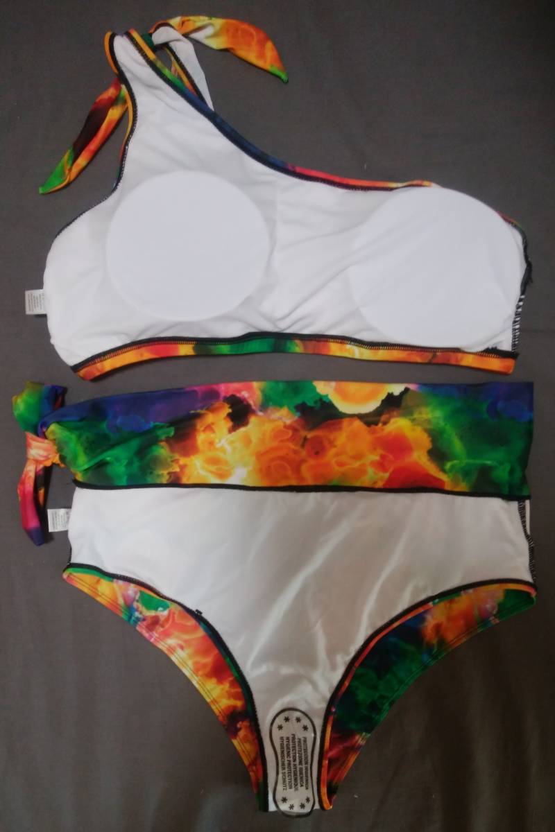 [ new goods * unused ] Rainbow Pride 2XL size one shoulder bikini swimsuit [ rainbow color * multicolor * colorful * rhinoceros ketelik]