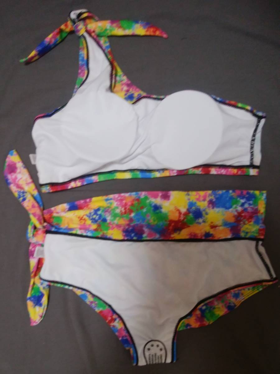 [ new goods * unused ] Rainbow Pride 2XL size one shoulder bikini swimsuit [ rainbow color * colorful * multicolor * rhinoceros ketelik]