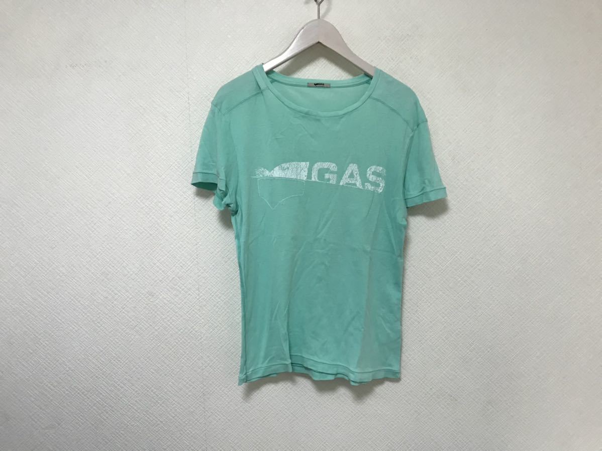 本物ガスGASコットンロゴプリント半袖Tシャツメンズビジネススーツアメカジサーフグリーン緑S_画像1