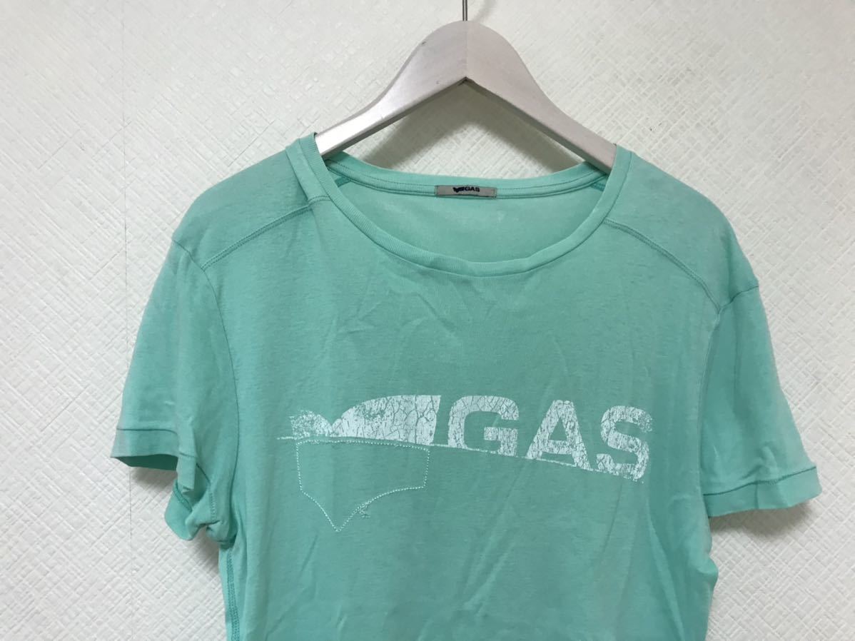本物ガスGASコットンロゴプリント半袖Tシャツメンズビジネススーツアメカジサーフグリーン緑S_画像2