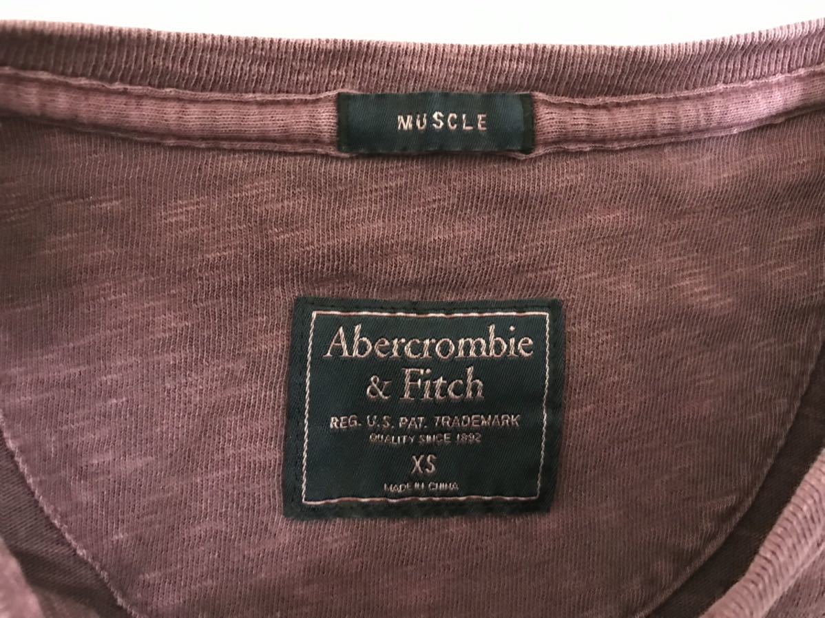 本物アバクロアンドフィッチAbercrombie&Fitchコットンヘンリーネック半袖TシャツメンズビジネススーツアメカジサーフXS赤ワインレッド_画像4