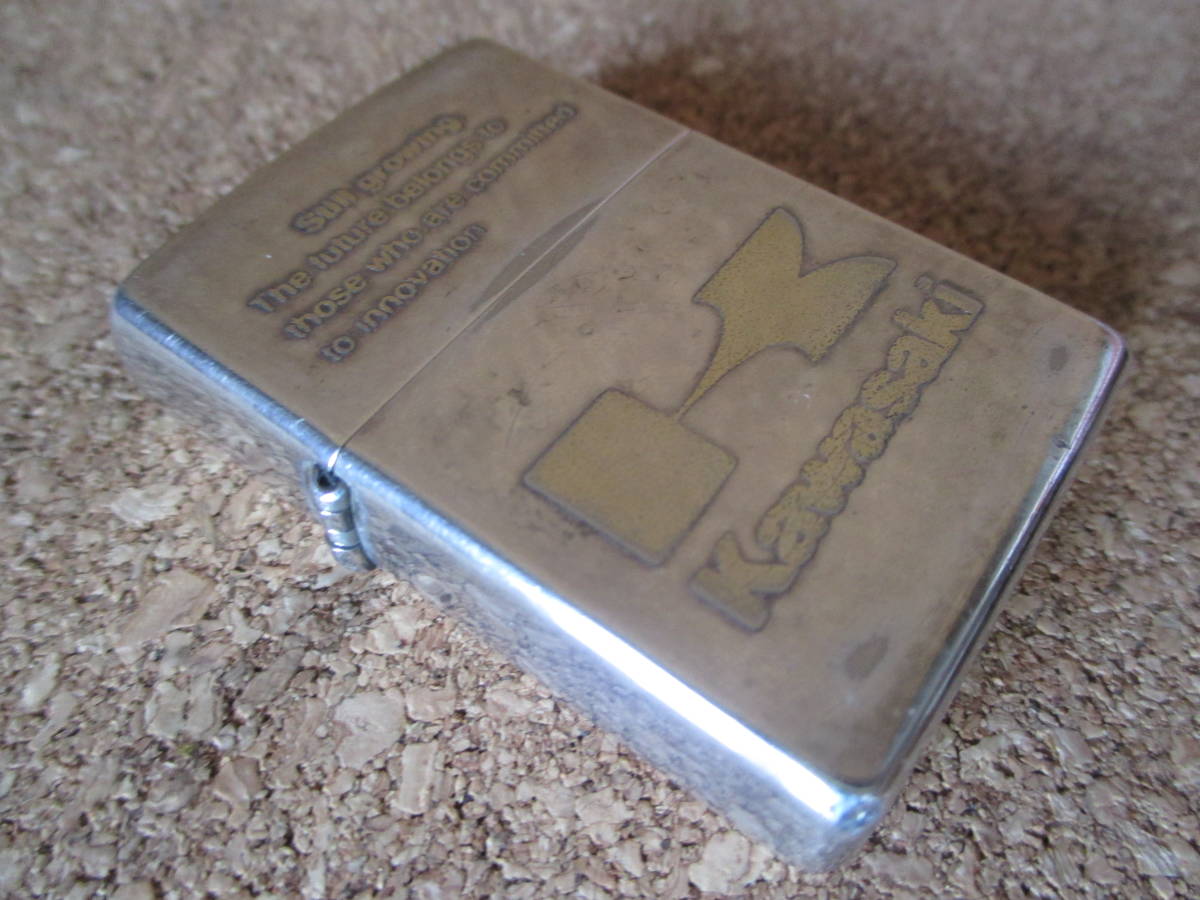 ZIPPO [KAWASAKI Kawasaki motors Japan ]2000 year 2 month manufacture Kawasaki -ply industry motorcycle silver oil lighter Zippo - waste version ultra rare 