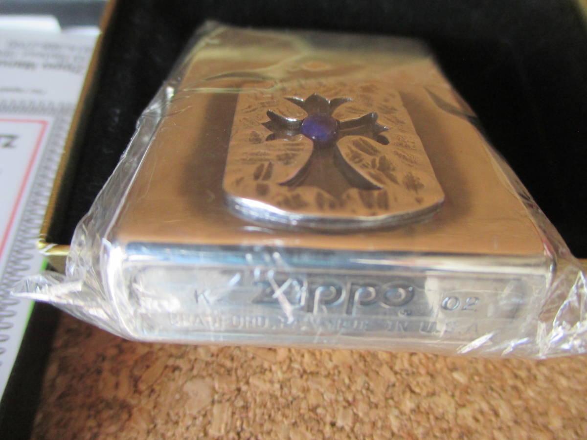 ZIPPO 『CROSS クロス 十字架 ハンマートーン ラピスラズリ 瑠璃』2002年11月製造 キリスト オイルライター ジッポ－ 廃版激レア 未使用品_画像3