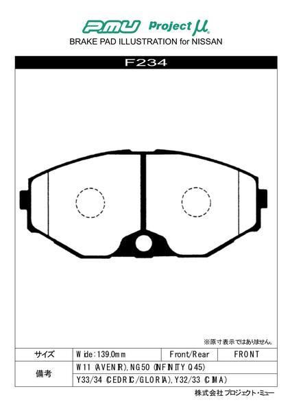 プロジェクトμ ベストップ フロント左右セット ブレーキパッド グロリア PY32 F234 プロジェクトミュー プロミュー プロμ BESTOP_画像2