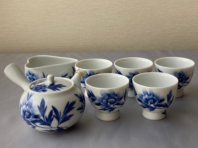 栄山 染付 煎茶道具 - onaparaguay.com 取り寄せた本物の商品 煎茶道具 栄山造 染付『蓮唐草文』煎茶碗 五客セット茶道具★時代物★★ 陶芸