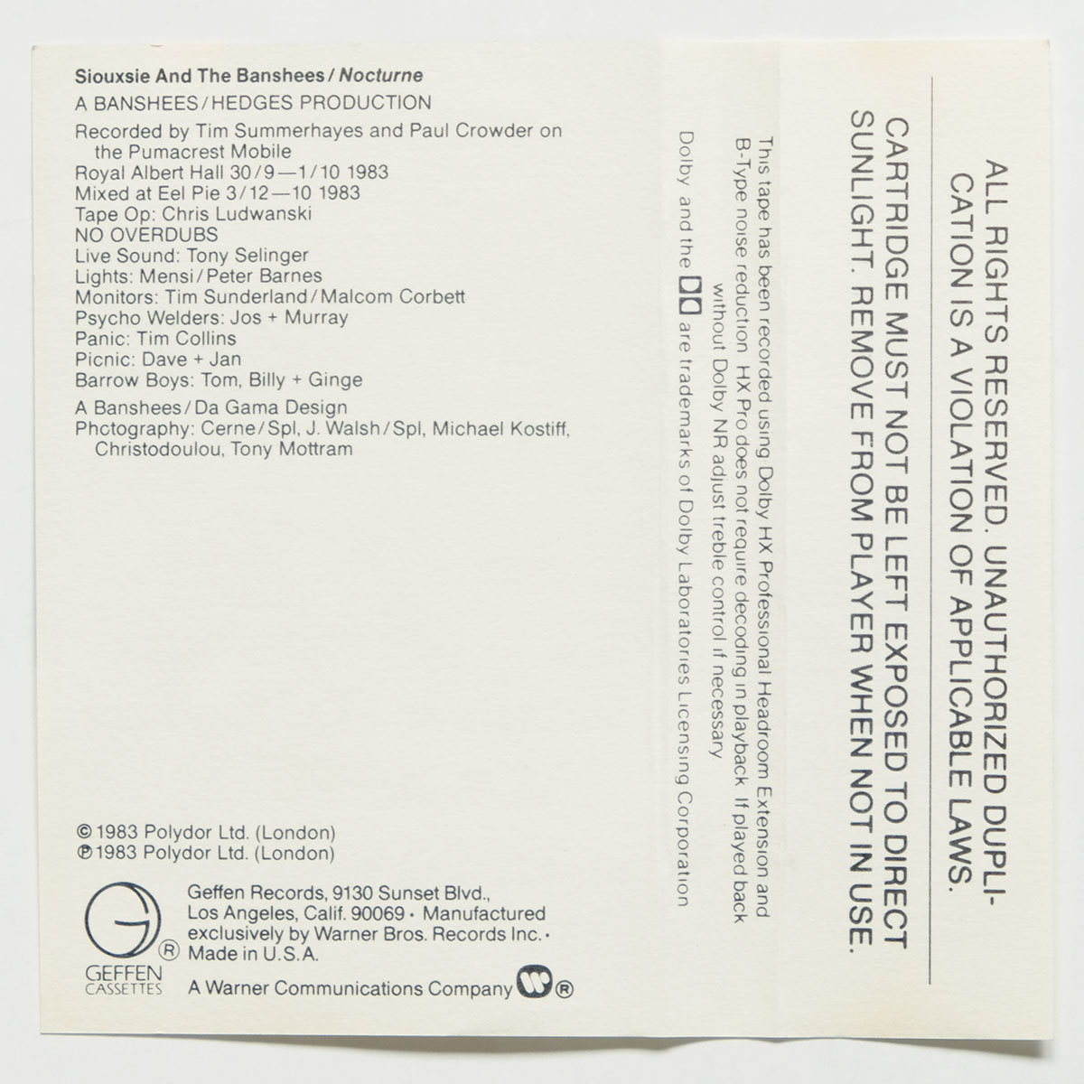 《ドルビーHX PRO/US版カセットテープ》Siouxsie & The Banshees●Nocturne●スージー&ザ バンシーズ/The Cure/キュアー_画像8