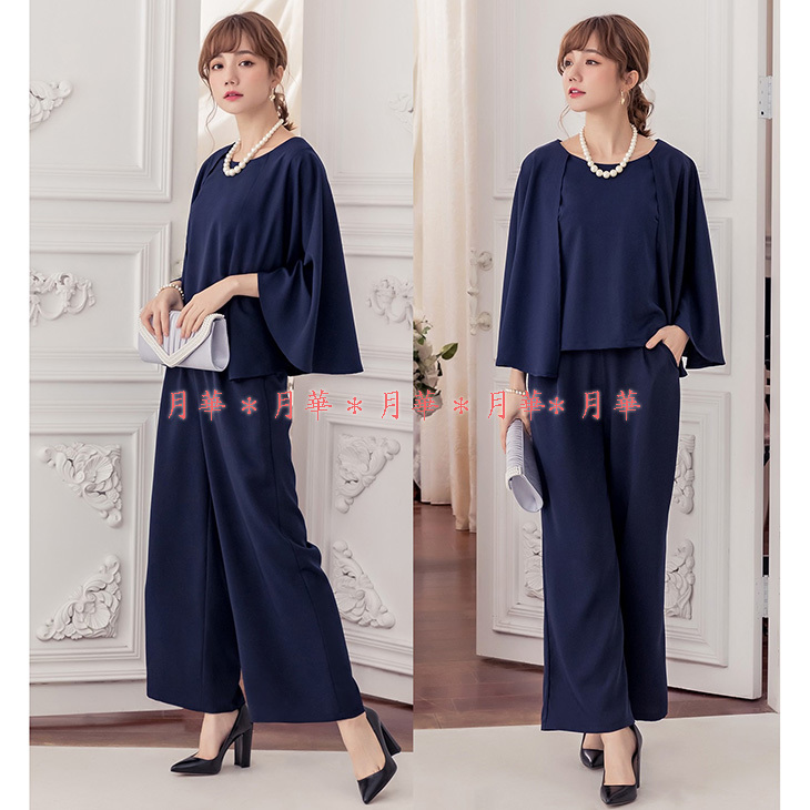 3L 2XL XXL パンツスーツ 新品 即納 ネイビー ガウチョパンツ パンツ