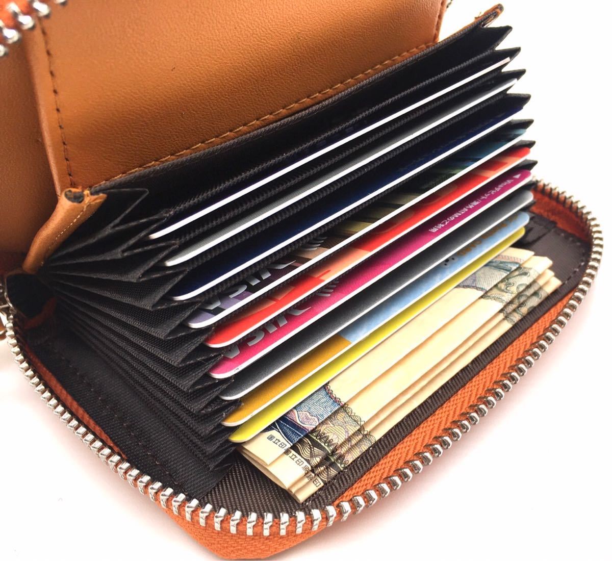 ＜収容力が驚異的＞ミニ財布 YKKファスナー BOX型小銭入れ ライトオレンジ コインケース コンパクト財布 大容量 カードケース