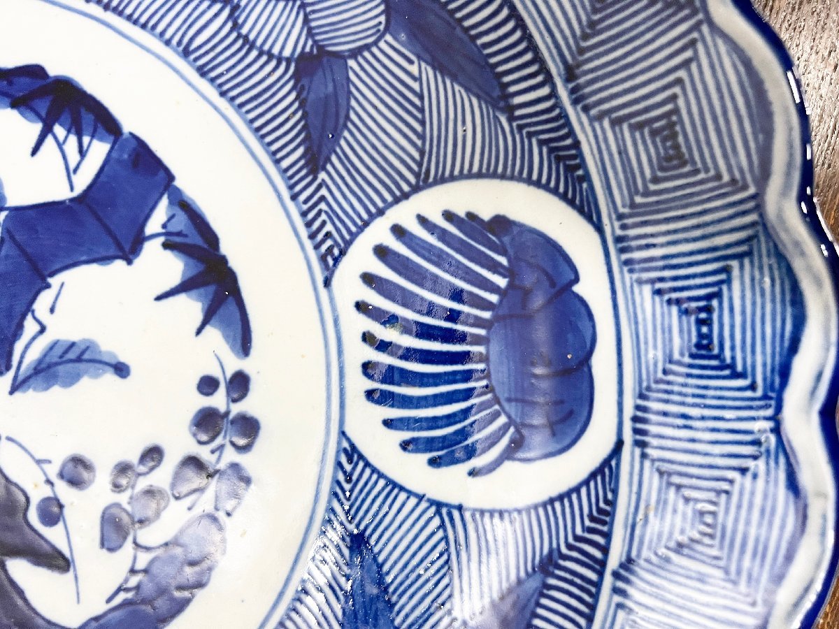 染付皿/大皿/幅45cm/古伊万里/花/鳥/草/絵/図 | inmano.com.br