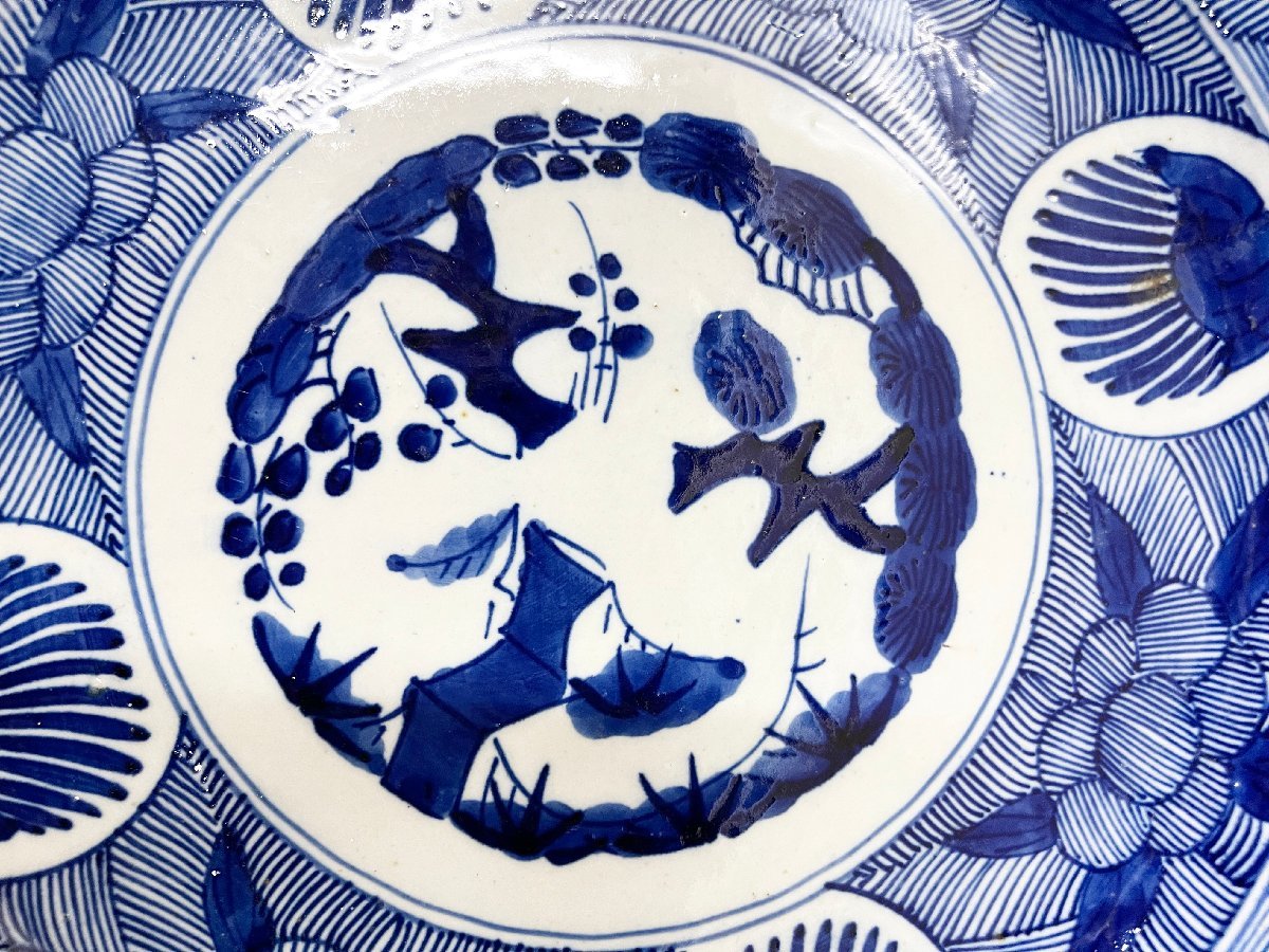 染付皿/大皿/幅45cm/古伊万里/花/鳥/草/絵/図 | salud.larioja.gob.ar
