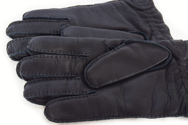 エルメス レザー グローブ 手袋 黒 レザー×カシミヤ カデナ金具 #8 1/2