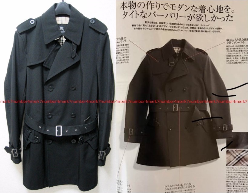 サイズ L 美品 SENSE掲載 BURBERRY BLACK LABEL 撥水加工 ボンディング トレンチ コート 黒レザー ジャケット バーバリー ブラックレーベル