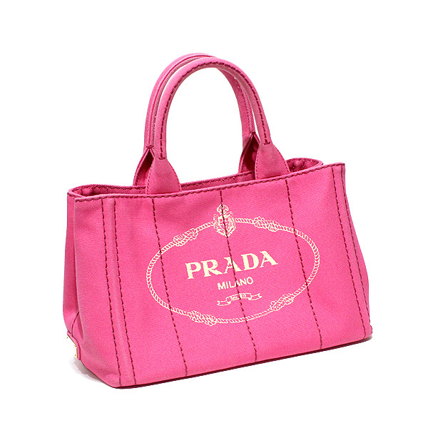プラダ PRADA カナパ ミニ トートバッグ ストラップ付 ピンク キャンバス