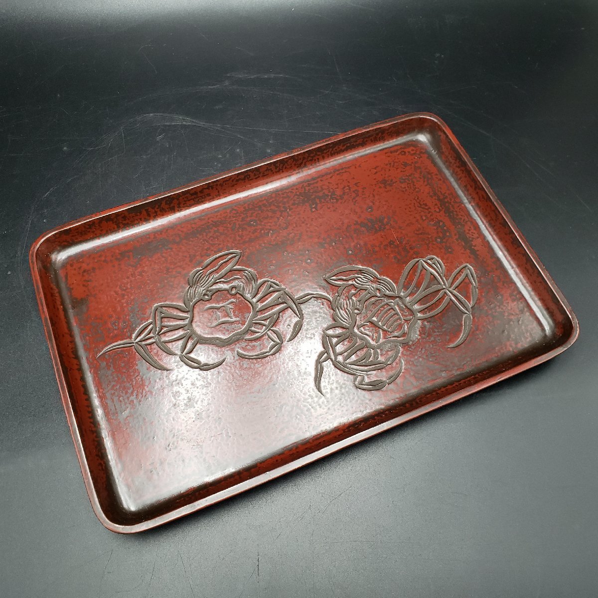 O-Bon из дерева угол поддон японский стиль . краб лакированные изделия лакированные изделия чайная посуда чай поддон угол tray подлинная вещь retro коллекция ширина примерно 33.5cm[80e822]