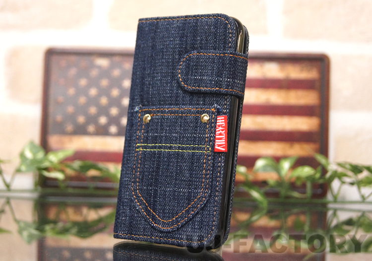 [HEARTILY/ is - Terry / outside fixed form correspondence ]*iPhoneⅩ( iPhone Ⅹ) smartphone case / indigo blue * casual Denim cover dressing up . notebook type 
