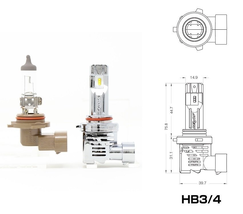 【車検対応！2年保証】★BELLOF プレシャス レイ Z LEDバルブ/HB3/HB4（DBA1932）★12V/24V対応/6500K/3600lm_※形状比較/サイズ画像