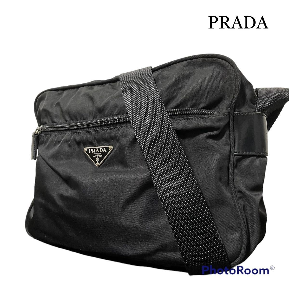 美品 最高級】 PRADA プラダ 三角ロゴ 三角プレート カメラバッグ