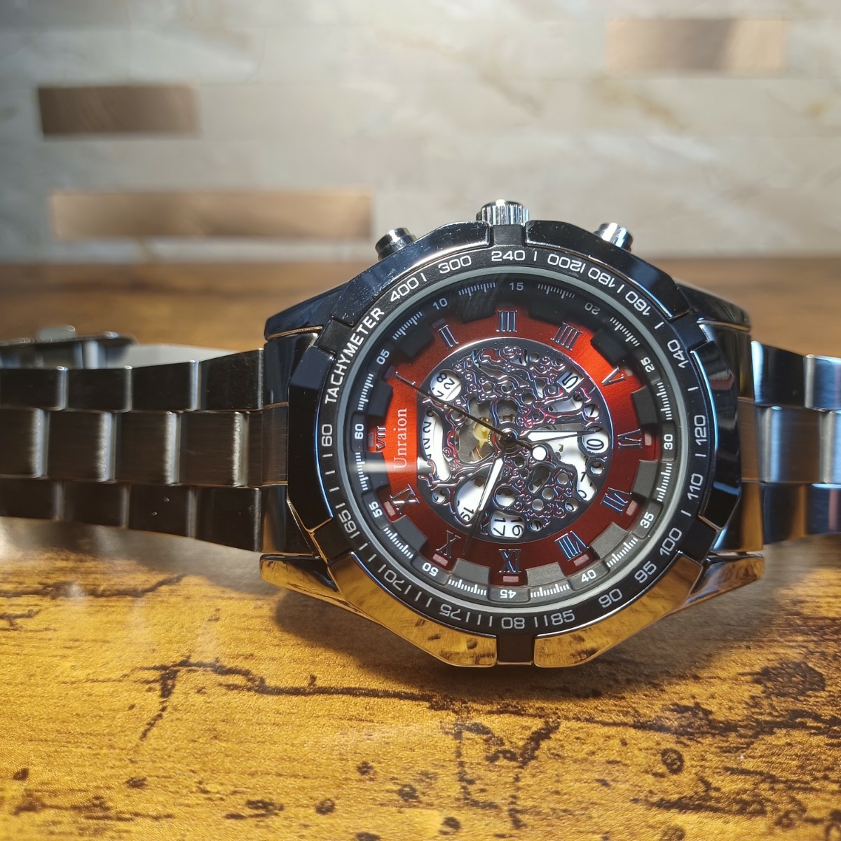 新品 彫スケルトンUnraion 腕時計メンズ ラグジュアリーステンレス 赤｜PayPayフリマ