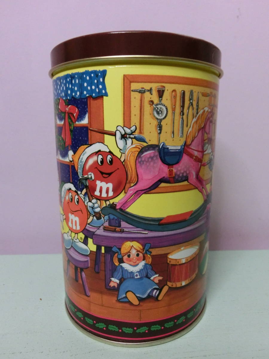 m&m\'s*90s Vintage chocolate can case canister * M and M z tin plate case enterprise thing USA kitchen container Christmas 