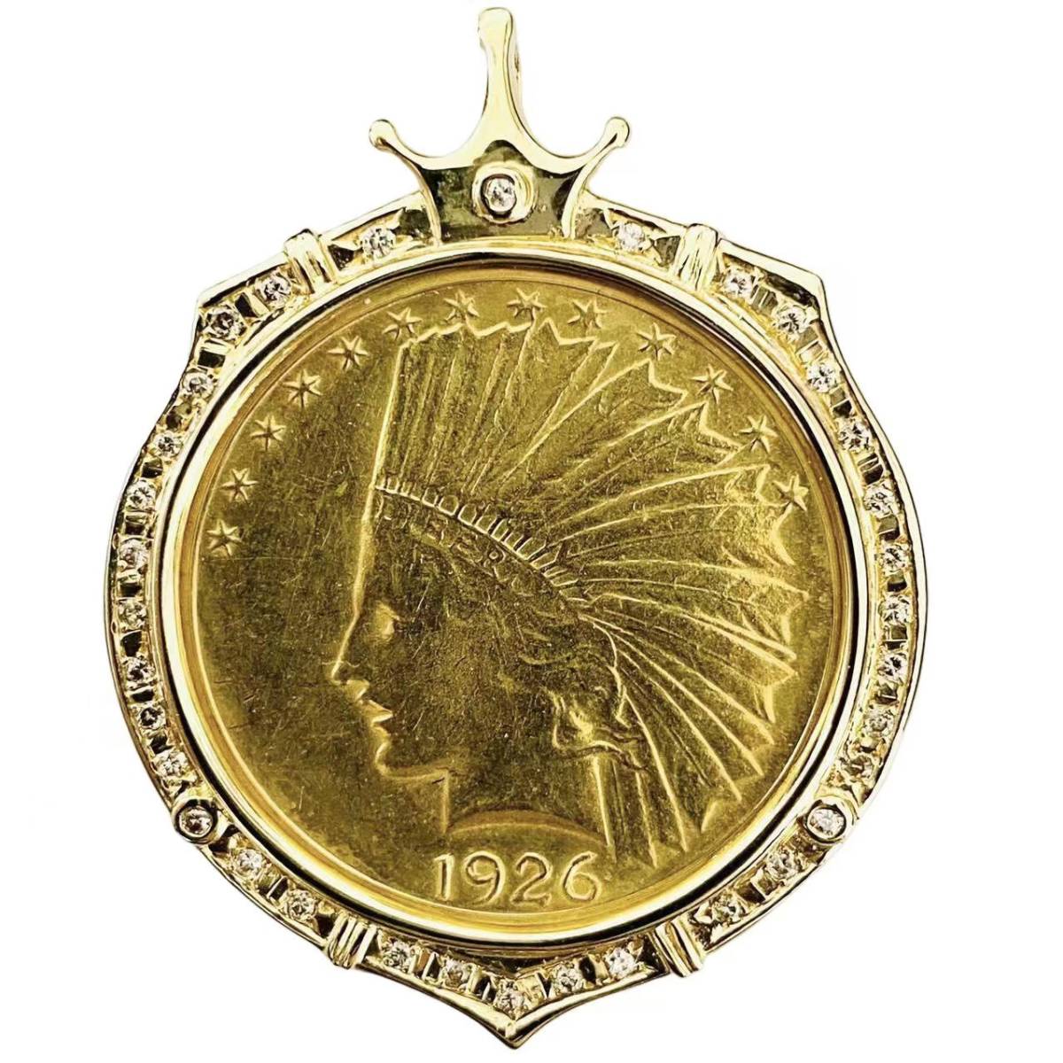 インディアン イーグル金貨 1926年 23.12g アメリカ 18金 21.6金 ダイヤモンド 0.25 イエローゴールド コイントップ コレクション