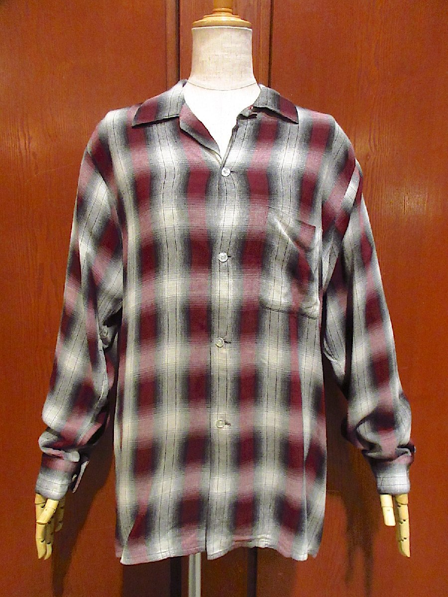 ビンテージ50's○ARROWシャドーチェックループカラーシャツsize M
