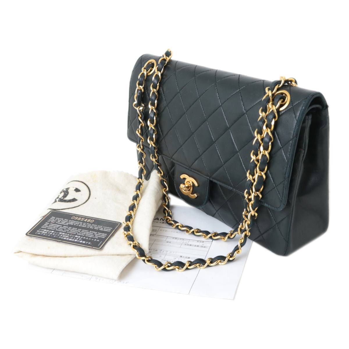 CHANEL/シャネル マトラッセ チェーンショルダーバッグ ダブルフラップ ダブルチェーン ギャランティーカード付属 ラムスキン IS Bランク_画像1