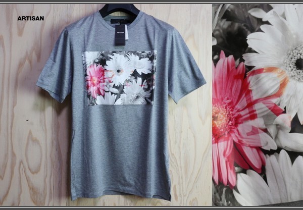 日本未入荷 春夏 メン アルチザン 新品 ツヤ感 MEN2 定価1.6万円/ARTISAN M灰 Tシャツ フォトプリント アート 半袖Tシャツ