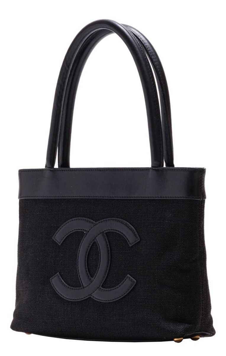 CHANEL シャネル ココマーク ミニトートバッグ ハンドバッグ キャンバス 黒(ゴールド金具)_画像2